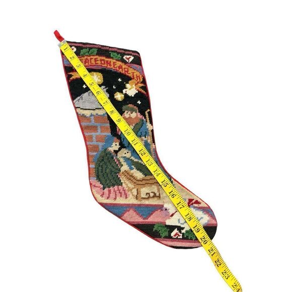 Vintage Needlepoint Christmas Stocking Manger Nativity Scene Jesus 20.5”x6.75” - Picture 2 of 6